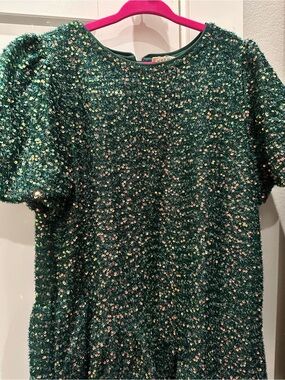 Hayden Girls Green Puff-Sleeve Ruffle Dress